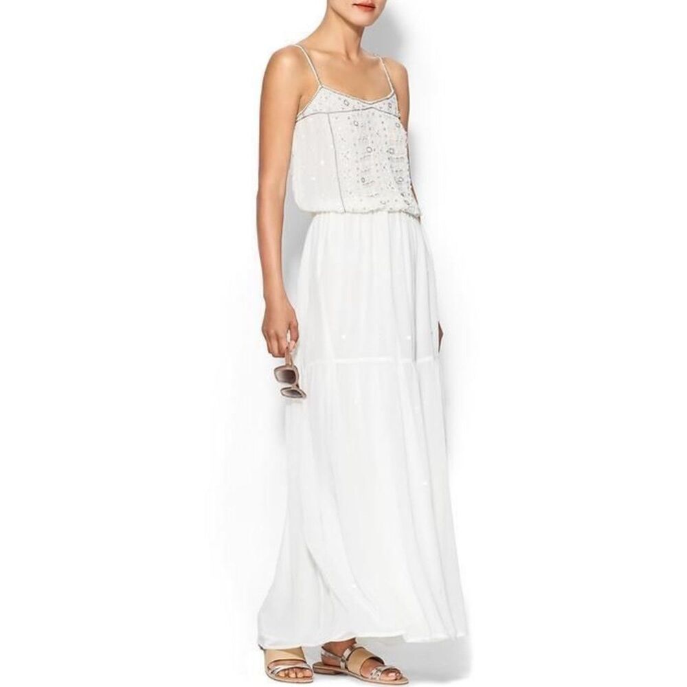 Vintage French Connection White Gauzy Dress with Bejeweled Details Size 4